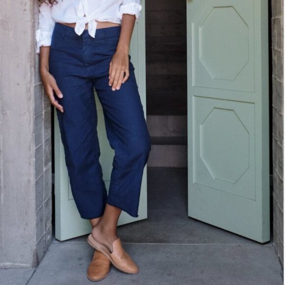 Frank & Eileen Kinsale Performance Cotton Linen Crop Pants Size: 8 Navy - Picture 1 of 16